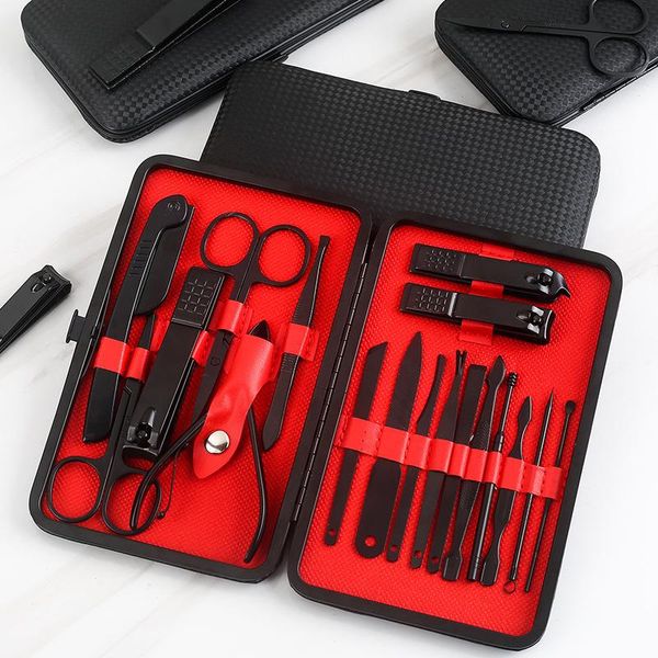 

stainless steel nail clipper set black 18 piece manicure tool beauty art kits