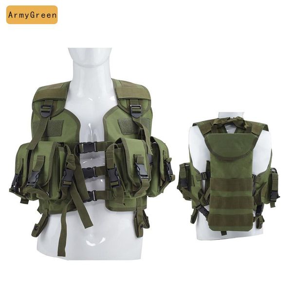 

military equipment tactical vests army training combat body armor men hunting war game protective vest with water bag jackets, Camo;black