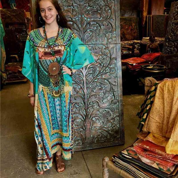 

casual dresses ethnic print big size long beach batwing sleeve maxi es women sarafan boho pareos swimwear summer 2021 nc8l, Black;gray