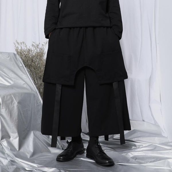 

men's pants wide leg spring and autumn pleated japanese hair stylist style yamamoto loose leisure large size, Black
