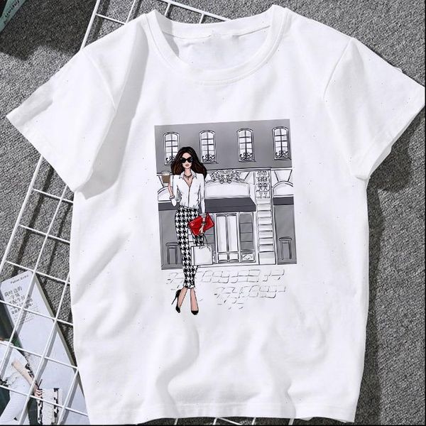 

fashion beauty champagne pattern womens printing harajuku summer girl casual mujer camisetas, White