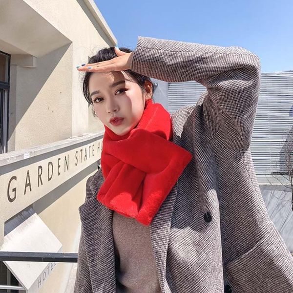 

scarves fashion autumn and winter scarf korean hair hairy students wild bib temperament short paragraph warm head women, Blue;gray