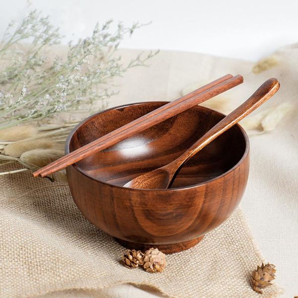 

natural wooden bowl with chopstick spoon salad rice fruit container kitchen utensil kids children snack bowls