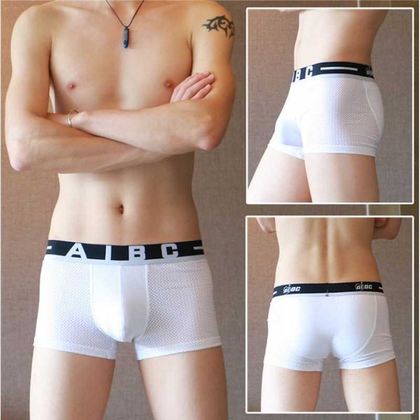 

underpants summer men's underwear boxer shorts u convex pouch nylon mesh stitching cotton breathable comfort low waist, Black;white