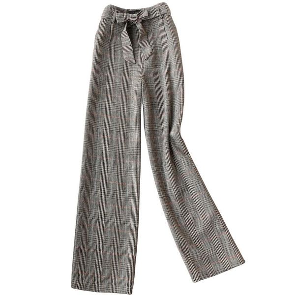 

women's pants & capris women winter wide leg high waist wool trousers casual long loose straight office lady, Black;white