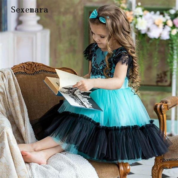 

custom princess birthday party dress black lace tulle knee length flower girl kids clothes size 1-14years girl's dresses, Red;yellow