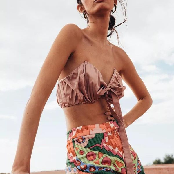 

women's tanks & camis women 2021 fashion strapless girls woman's summer holiday bow lace v-neck breast-wrap cropped female bea, White