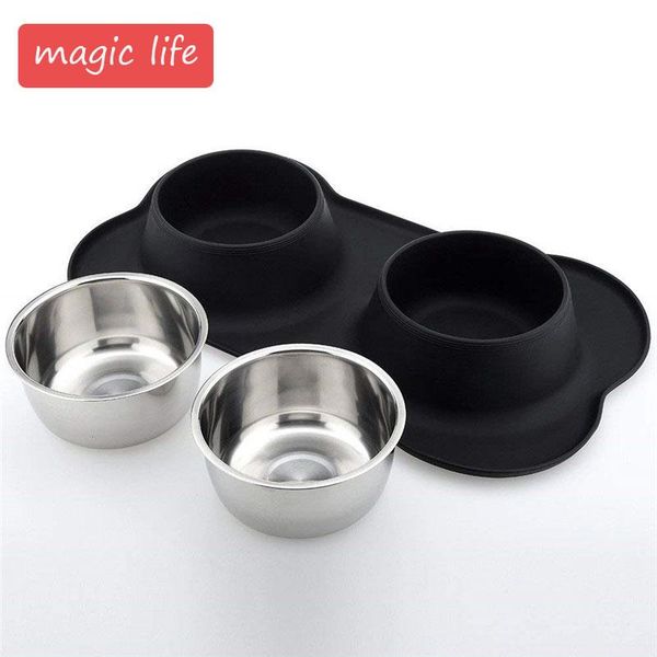 

dog bowls stainless steel bowl with no spill non-skid silicone mat feeder pet dogs cats pets cat & feeders