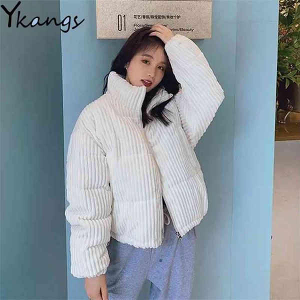 

cotton corduroy coat women winter thicken warm hip-hop short jacket female outwear parkas streetwear 210421, Black