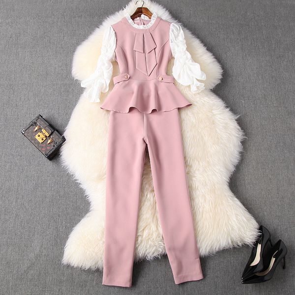 

dress spring for european and american women's wear splice the shirt with a seven-point sleeve 7 minutes of pants fashion suit kpxp, White