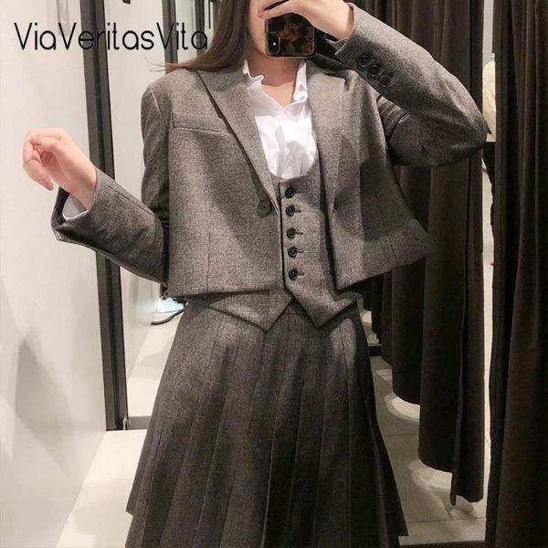 

stylish plaid office ladies blazer england style gray woman jackets autumn winter casual suit mujer coats women's suits & blazers, White;black