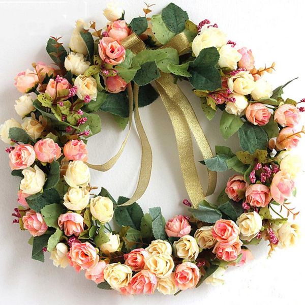 

decorative flowers & wreaths fake silk rose artificial hanging wedding road flower wreath round style birthday wall decoration