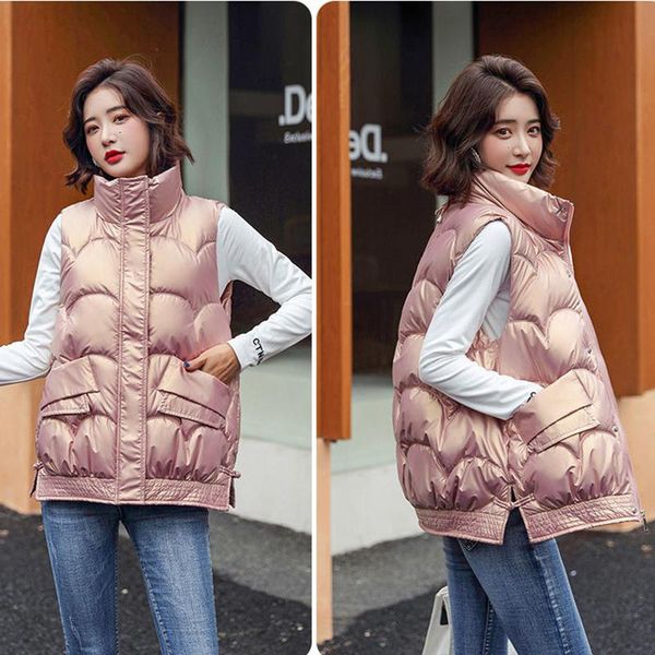 

women's vests 3xl plus size cotton waistcoat short 2021 autumn and winter loose thick coat, Black;white