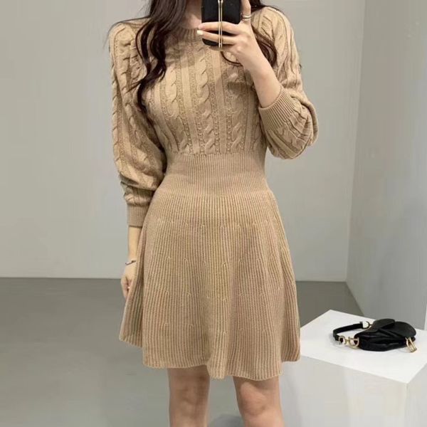 

south korean winter elegant twist knitted sweater ladies long sleeve mini knitting short women's dress, Black;gray