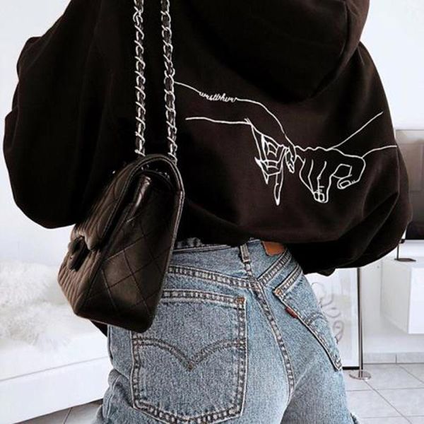 

women's hoodies & sweatshirts black women sweatshirt autumn casual hands sun moon letter print long sleeve loose oversized plus size fe