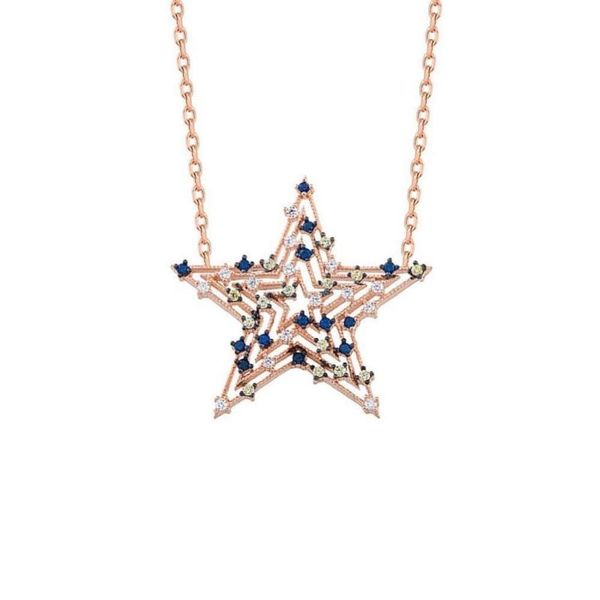 

colorful cz star pendant necklace rose gold color fashion christmas design jewelry chains, Silver