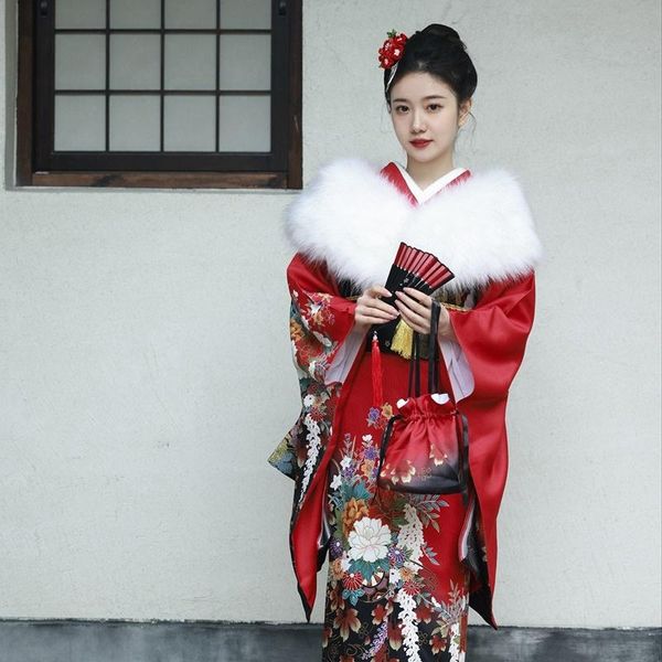 

ethnic clothing 2021 traditional japanese kimono yukata robe girl dress woman floral print long with handbag japan cosplay 31276, Red
