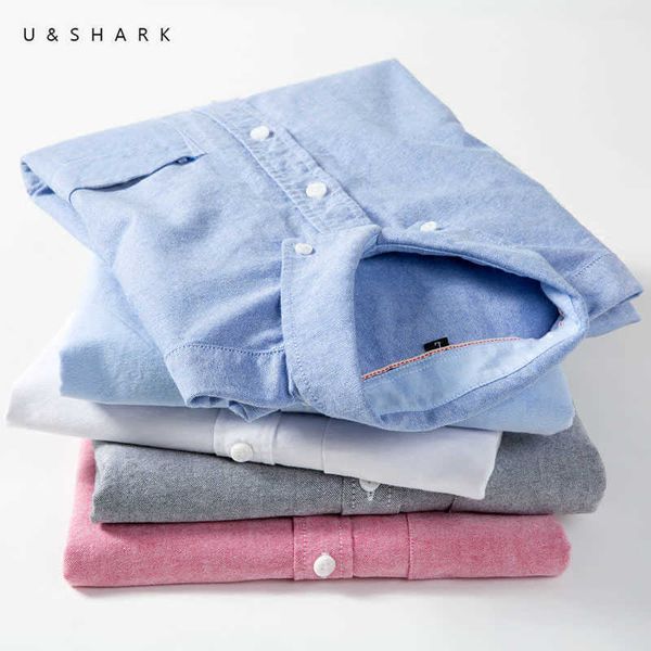 

u&shark men shirt long sleeve oxford shirt men blouse spring 100% cotton business mens dress shirts male social clothes 210603, White;black