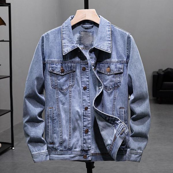 

men's jackets 2021 large size autumn blue casual denim jacket fashion classic style cotton elasticity coat male brand clothes, Black;brown
