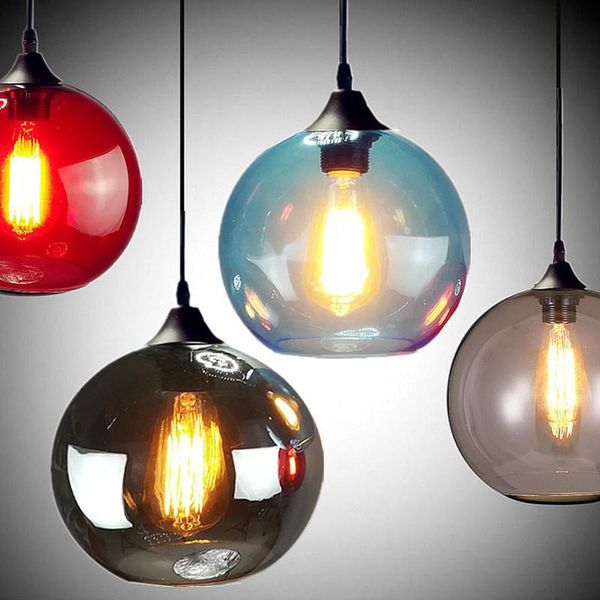 

nordic modern hanging loft 7 color glass lustre pendant lamp industrial decor lights fixtures e27/e26 for kitchen restaurant lamps