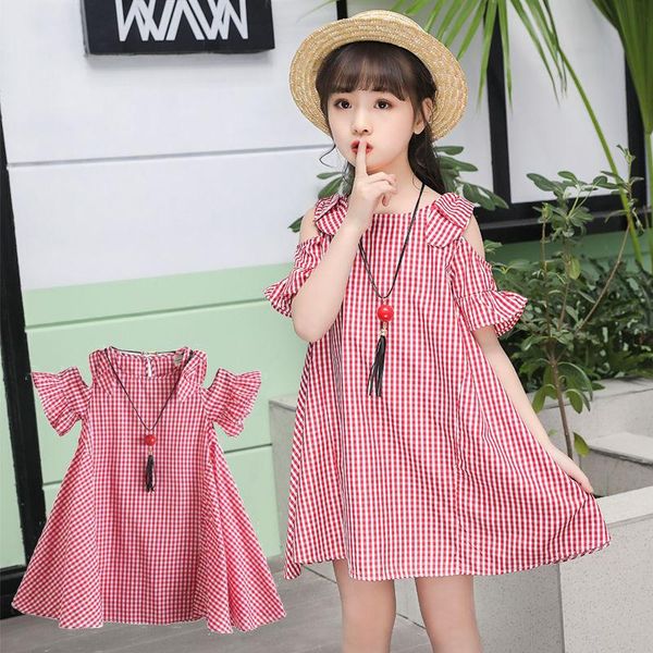 

girls summer dresses 2021 casual childrens clothing princess elegant short sleeve bow plaid dress kids clothes 8 to 12 girl's, Red;yellow