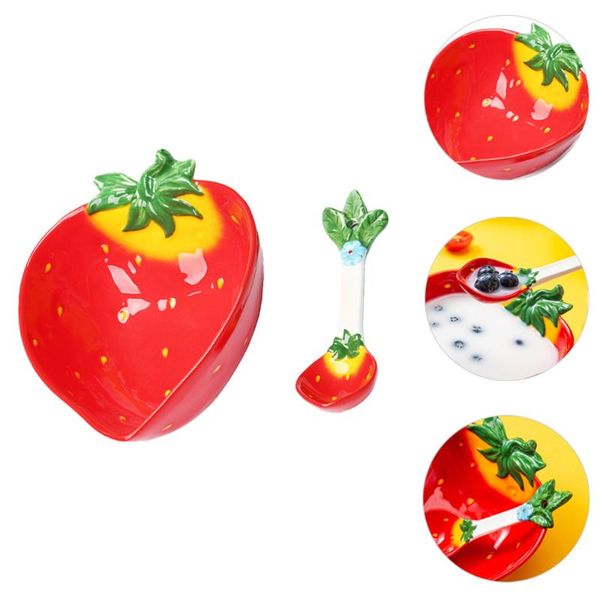 

creative strawberry design bowl salad lovely kids ceramic with spoon bowls