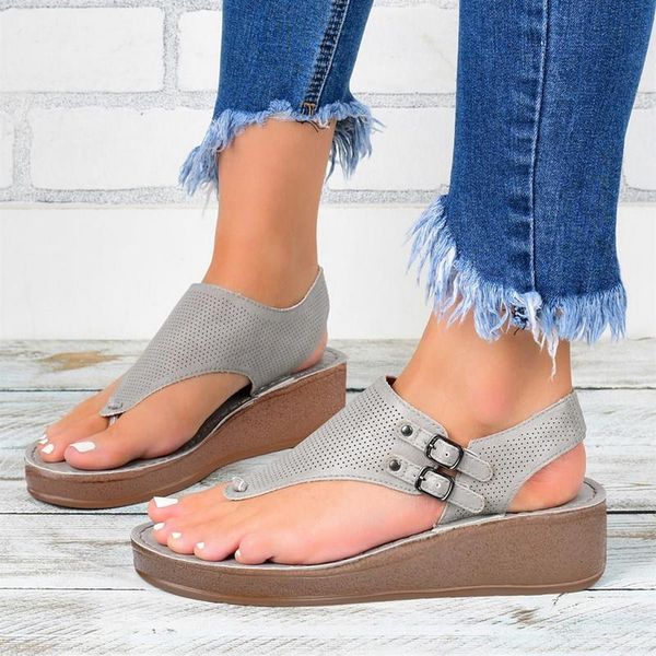 

women's flat sandals 2021 summer solid color beach wedge shoes drop buckle female platform, Black