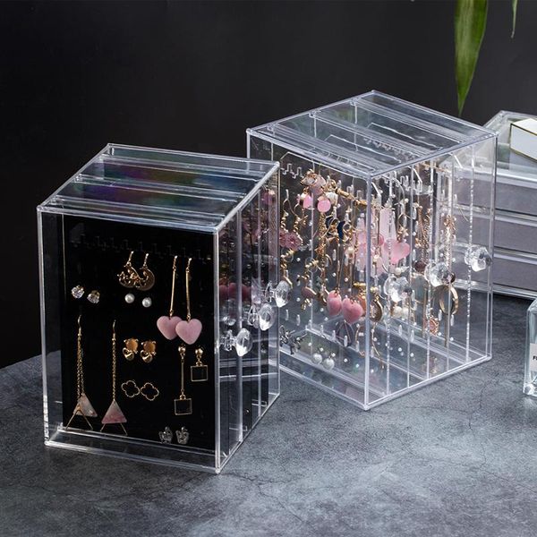 

storage boxes & bins 13*13*18cm acrylic earrings holder 3 layer box 2021 necklace display clear jewelry organizer