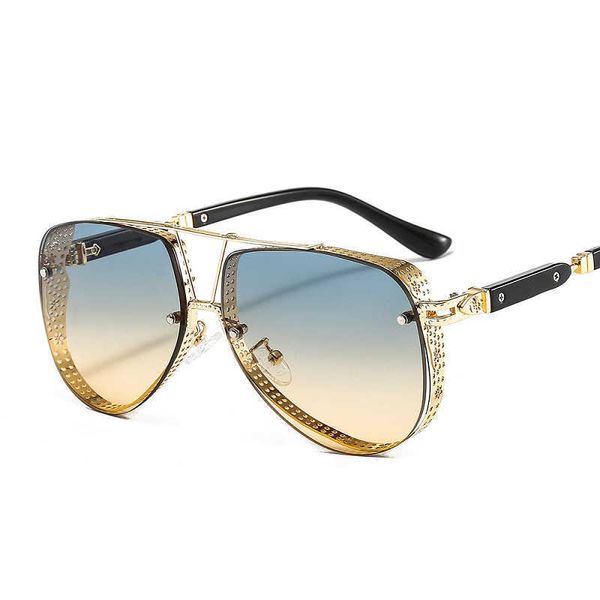 

2021 new hollow pattern oval sunglasses men women luxury trend brand designer metal alloy frame gradients lens conspicuous pilot p0814, White;black
