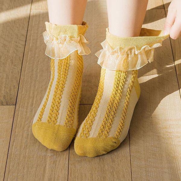 

socks lace girl cotton kids baby spring and autumn thin summer pretty princess white dance 0-10+y, Pink;yellow