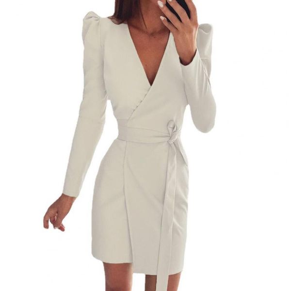 

casual dresses pullover dress 2021 long sleeve solid color mid-calf lace up waist belt v neck for daily life, Black;gray