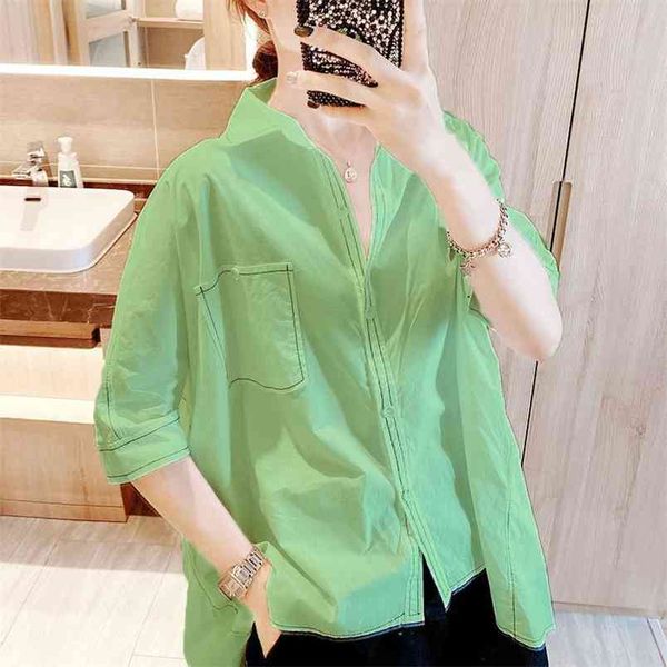 

summer fashion women half sleeve loose white shirts all-matched casual cotton turn-down collar blouse plus size m229 210512