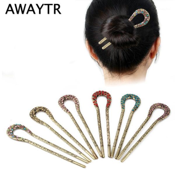 

vintage rhinestone hair clips sticks for women accessories girls haripin meatballs retro geometric clips1