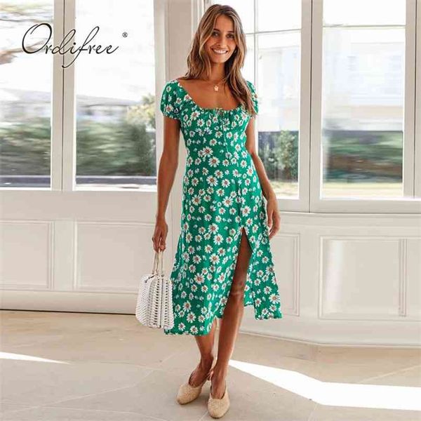 

summer sundress women floral dress short sleeve bohemian split tunic 210513, Black;gray