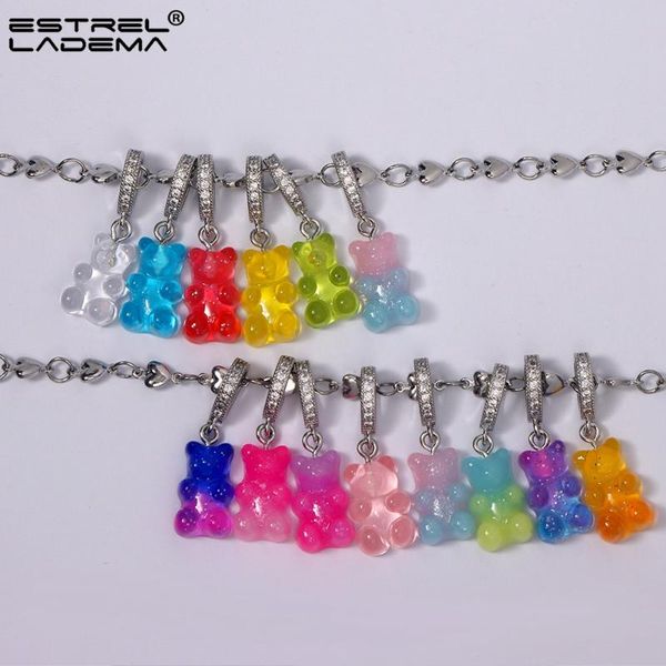 

chains korean resin candy color gummy bear zircon pendant necklace for women cute transparent jelly heart chain necklaces jewelry, Silver