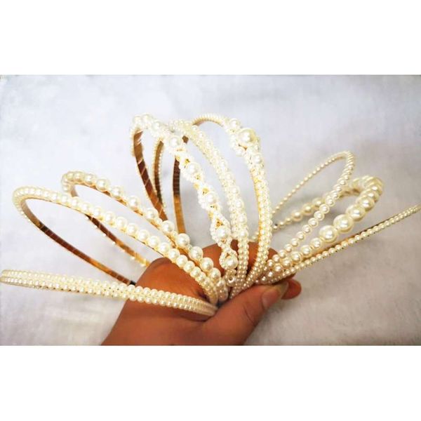 

hairpin korean east gate handmade fish thread wound pearl hairband, Golden;silver
