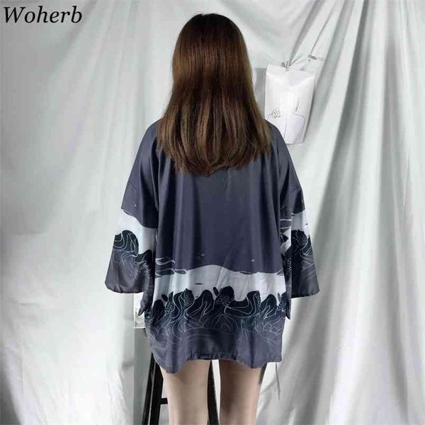 

summer japanese kimono cardigan female blouse women shirt harajuku kimonos yukata streetwear 210519, White