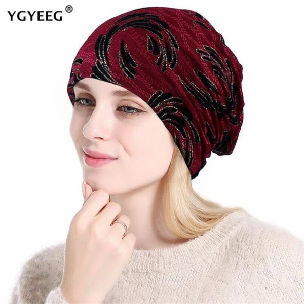 

beanies ygyeeg autumn and winter skullies fashion casual outdoor ski cap men women warm knitted flower printing cotton hat
