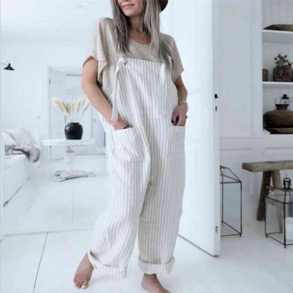 

women summer harajuku sleeveless linene and cotton stripe jumpsuits fashion ladies streert casual holiday romper plus size, Black;white