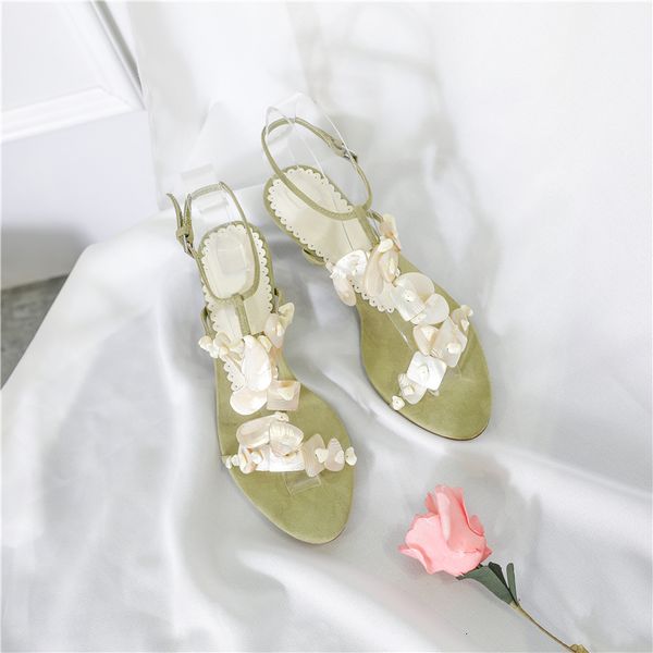 

slippers 2021 summer suede one word with stiletto heel sandals female shell fashion all-match mid-heel party dress yfw2, Black