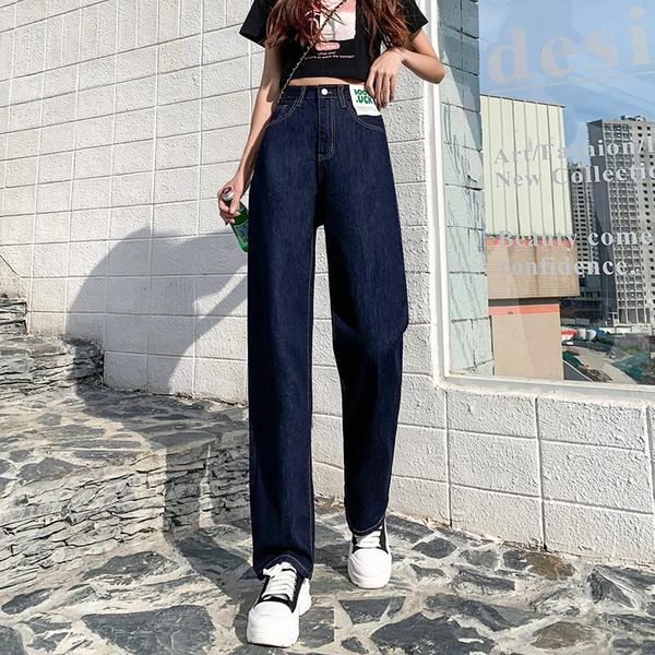 

women's jeans real s dark blue wide leg for women 2021 autumn
