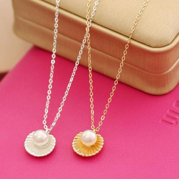 

pendant necklaces 2021 punk vintage imitation pearl shell short chain necklace retro gothic clavicle jewelry for women, Silver