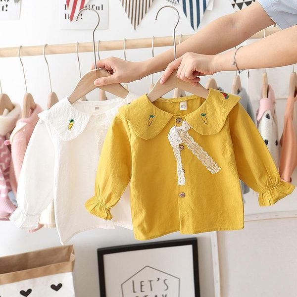 

kids spring shirt baby girls toddler cotton soft collar children's coat fashion casual bowknot lace-up style sweet princess cute shirts, White;black