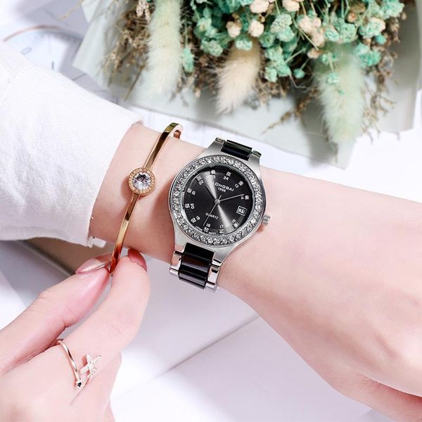 

wristwatches genuine fashion watches ms. trend leisure calendar diamond waterproof quartz watch wrist, Slivery;brown