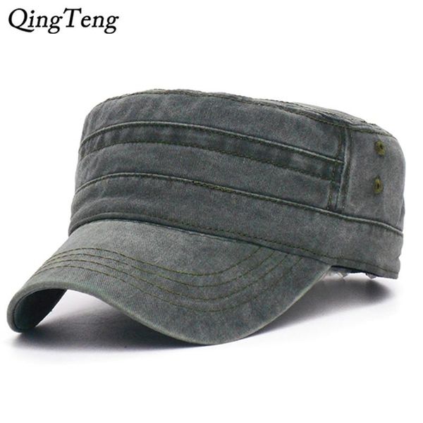 Denim Düz Üst Kap Kadın Erkek Snapback Caps Vintage Ordu Şapka Cadet Askeri Unisex Beyzbol Şapkalar Geniş Ağız