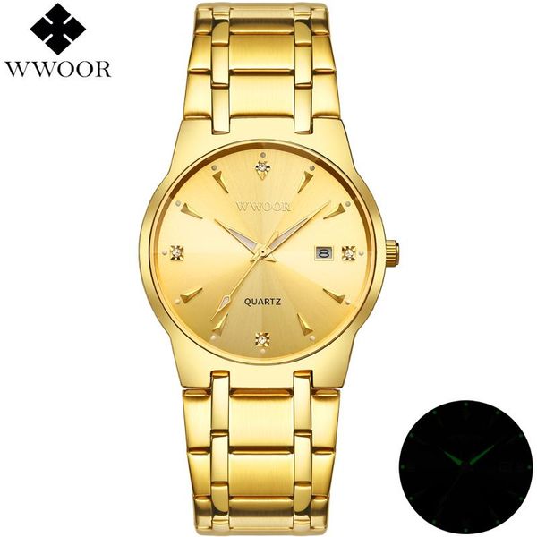 

wristwatches wwoor mens watches quartz analog date gold stainless steel watch male waterproof golden dress wrist for men, Slivery;brown