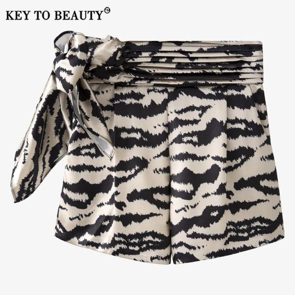 

women's shorts key to beauty women pleated short pants high waist leopard bow lacing slim thin elegant 2021 spring summer fashion jq281, White;black