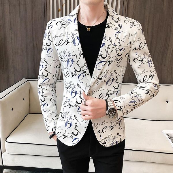 

men's suits & blazers gzdeerax spring mens blazer luxury letter printing wedding prom men hight quality slim fit party male coat jacket, White;black