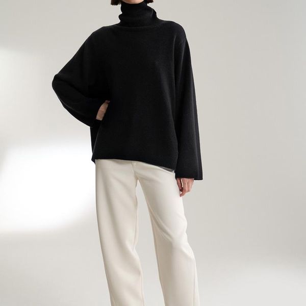 

women's sweaters women sweater wool / cashmere high collar solid, White;black