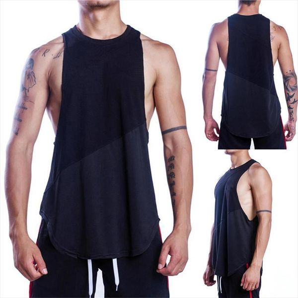 

men fitness tank summer gym clothing casual style sleeveless solid color round neck pullover plus size, White;black